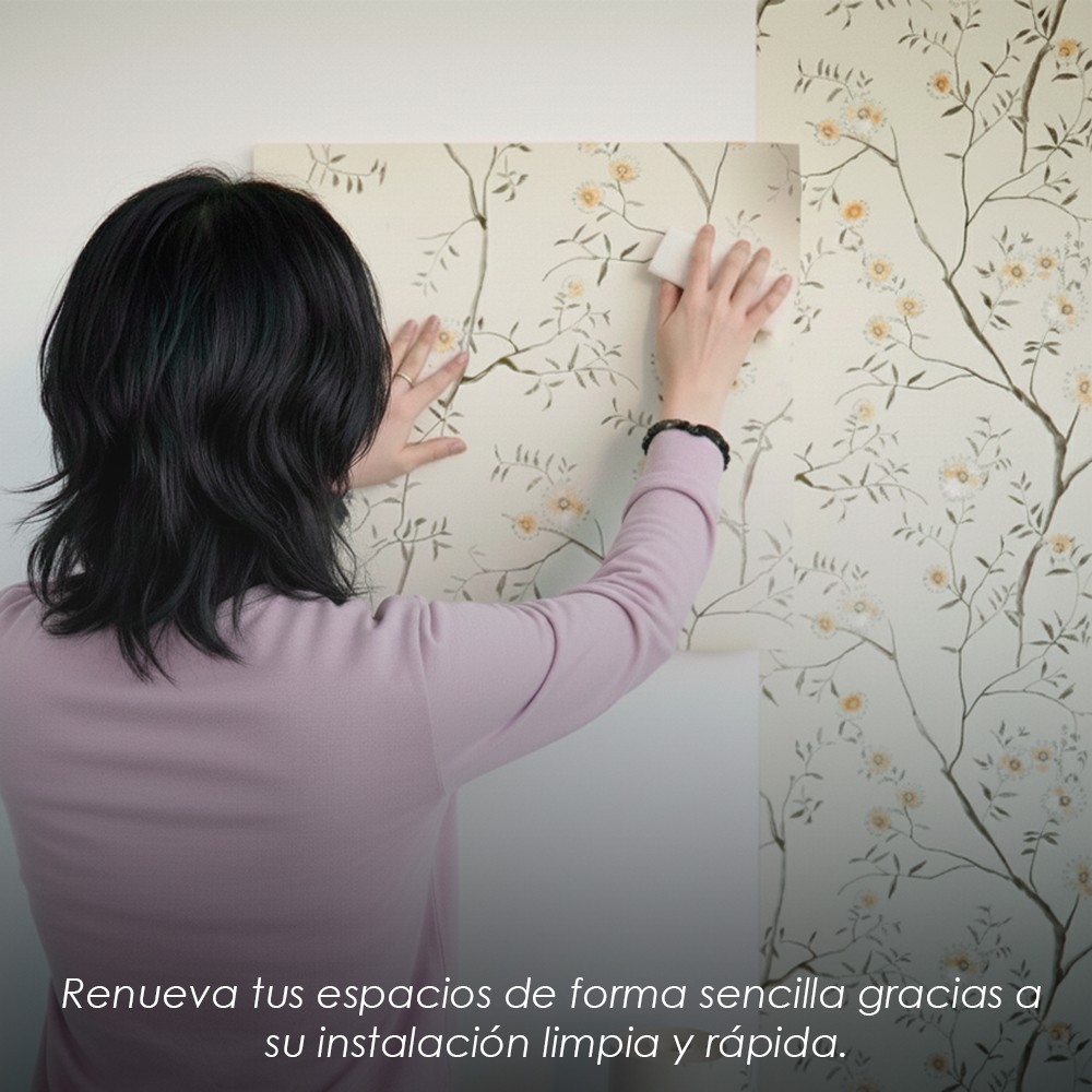 Ilios Innova | Papel Tapiz Decorativo Motivo Floral y Fondo Beige, Rollo de 10m x 1.06m, Renovaci&oacute;n de Paredes y Muebles image number null