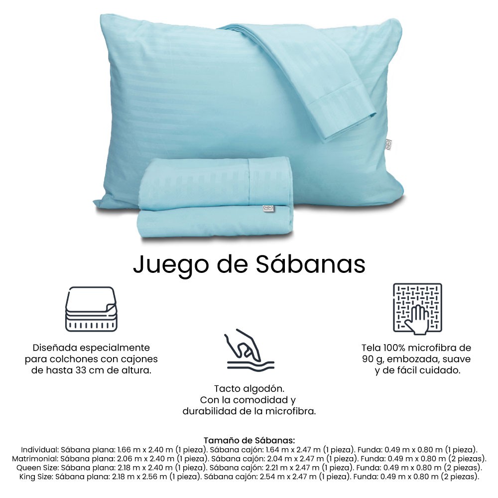 S&aacute;banas Queen Size Trinity Azul Cielo + 2 Almohadas Trinity image number null