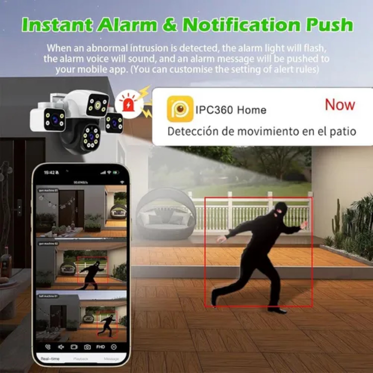 12mp C&aacute;maras De Seguridad Wifi Exterior 360&deg; Con Tres Lentes Blanco image number null
