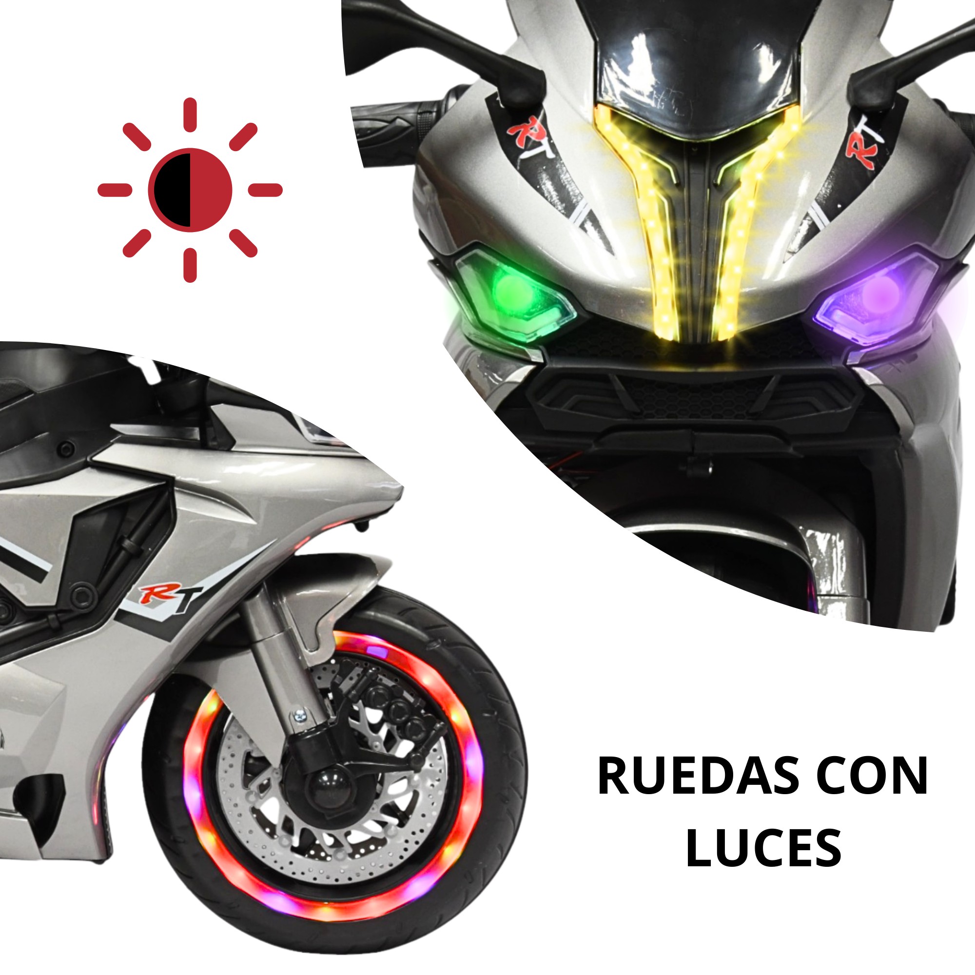 Moto Montable El&eacute;ctrica para Ni&ntilde;os Luces Led Sonido y Freno Bater&iacute;a 12v- Gris image number null