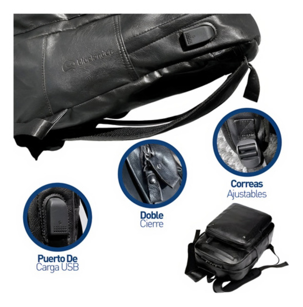 Mochila Antirrobo Para Laptop Cuero Impermeable Puerto Usb Negro image number null