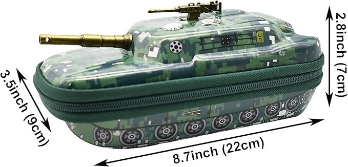 Maydahui - Estuche para l&aacute;pices de camuflaje de gran capacidad, con forma de tanque, compartimento organizador para l&aacute;pices, caja de papeler&iacute;a, impermeable, EVA camuflaje, verde. image number null