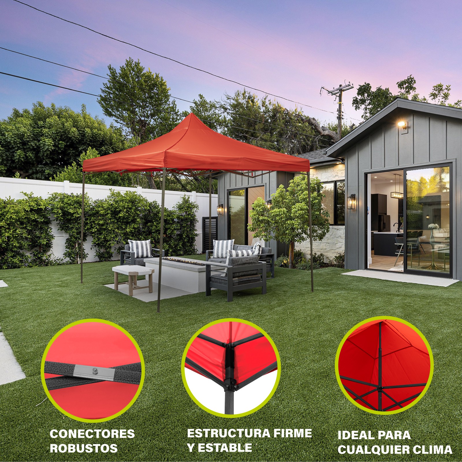 Carpa Toldo Plegable 3x3 Impermeable Retractil Jardin Onof Rojo image number null