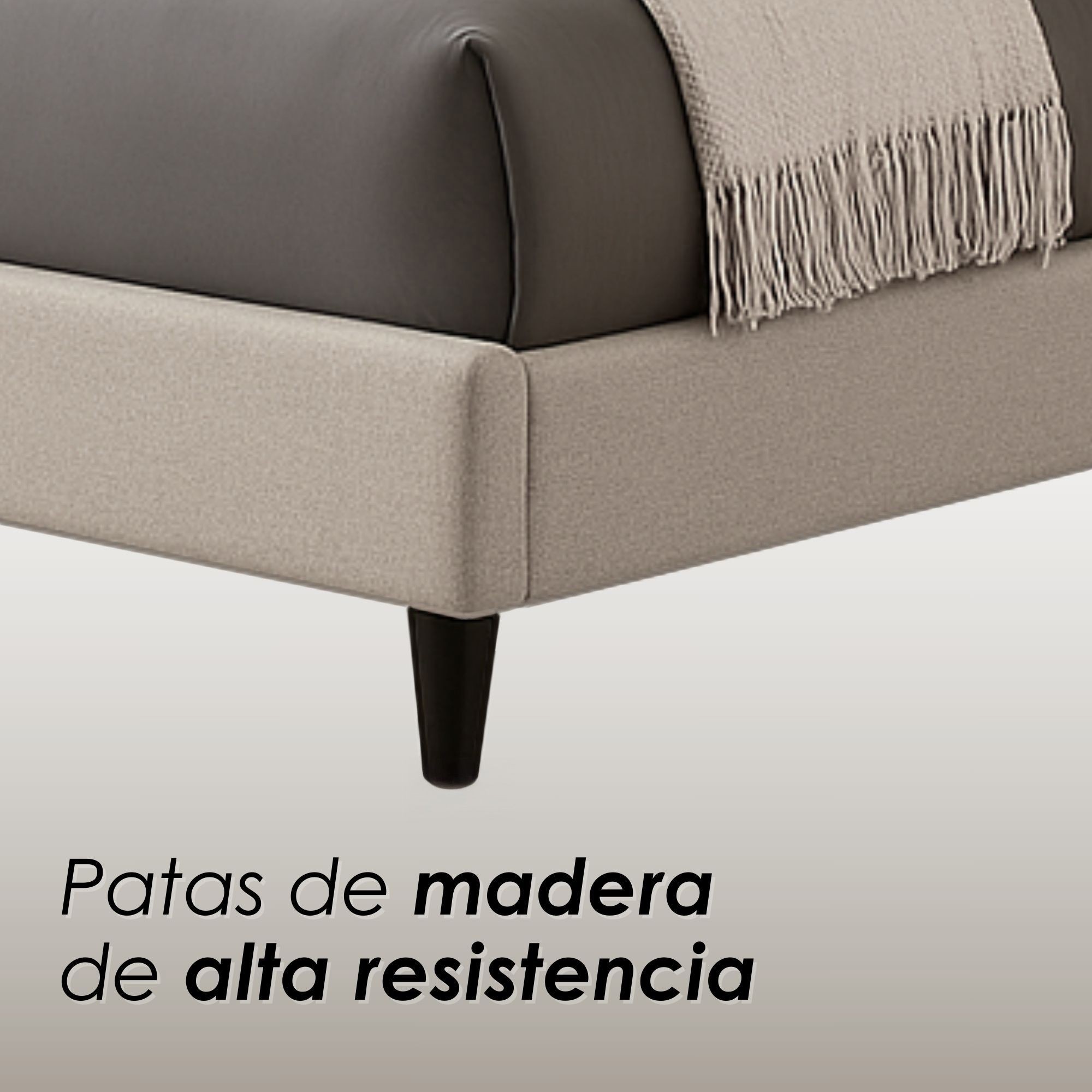 Ilios Innova | Cama Matrimonial Beige con Cabecera Tapizada en Lino y Poli&eacute;ster | Estructura de Madera Resistente image number null