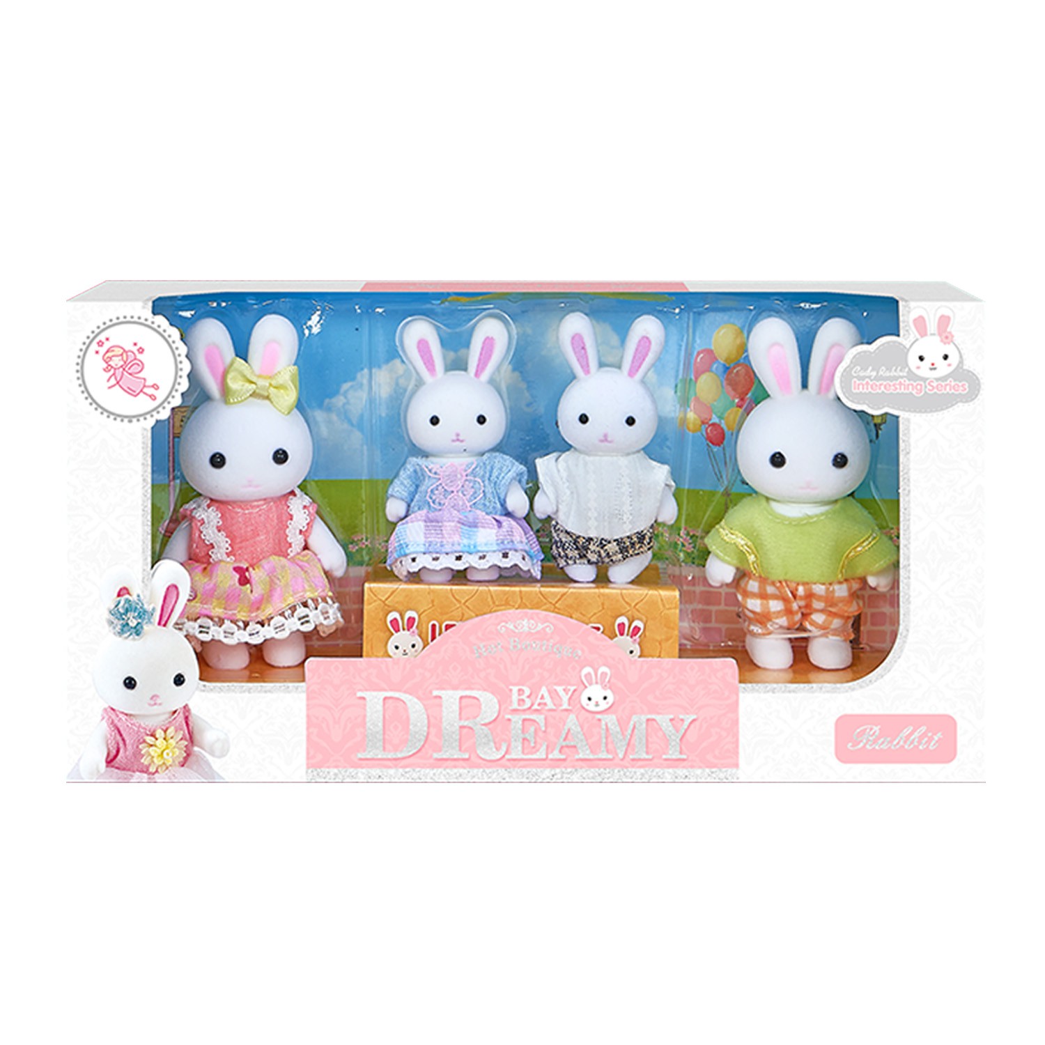 Juguete Set de 4 Conejitos Dreamy con Ropa Intercambiable y Detalles de Moda image number null