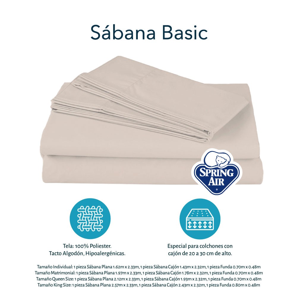 S&aacute;banas Individual Spring Air Basic Crema + Almohada Spring Air Osos image number null