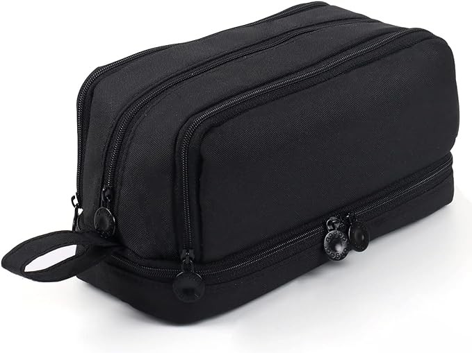 AZULDIMEN Estuche para l&aacute;pices de gran capacidad con 4 compartimentos, estuche para l&aacute;pices con m&uacute;ltiples ranuras, organizador de papeler&iacute;a para el trabajo de oficina escolar (Negro). image number null