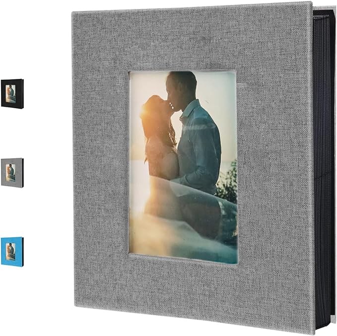 A Album de Fotos Creativo DIY, &Aacute;lbum Grande con Cubierta de Lino, &Aacute;lbum de 100 P&aacute;ginas para Cumplea&ntilde;os, Capacidad para 200 Fotos de 11x15 cm, Regalo de Aniversario para parejas, bodas, familia (Gris). image number null