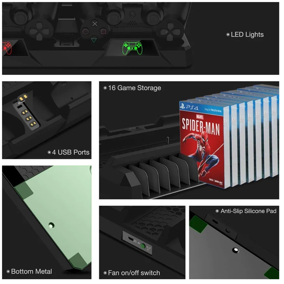 Base Vertical Enfriadora Cargador Controles Ps4 Slim Y Pro Negro image number null