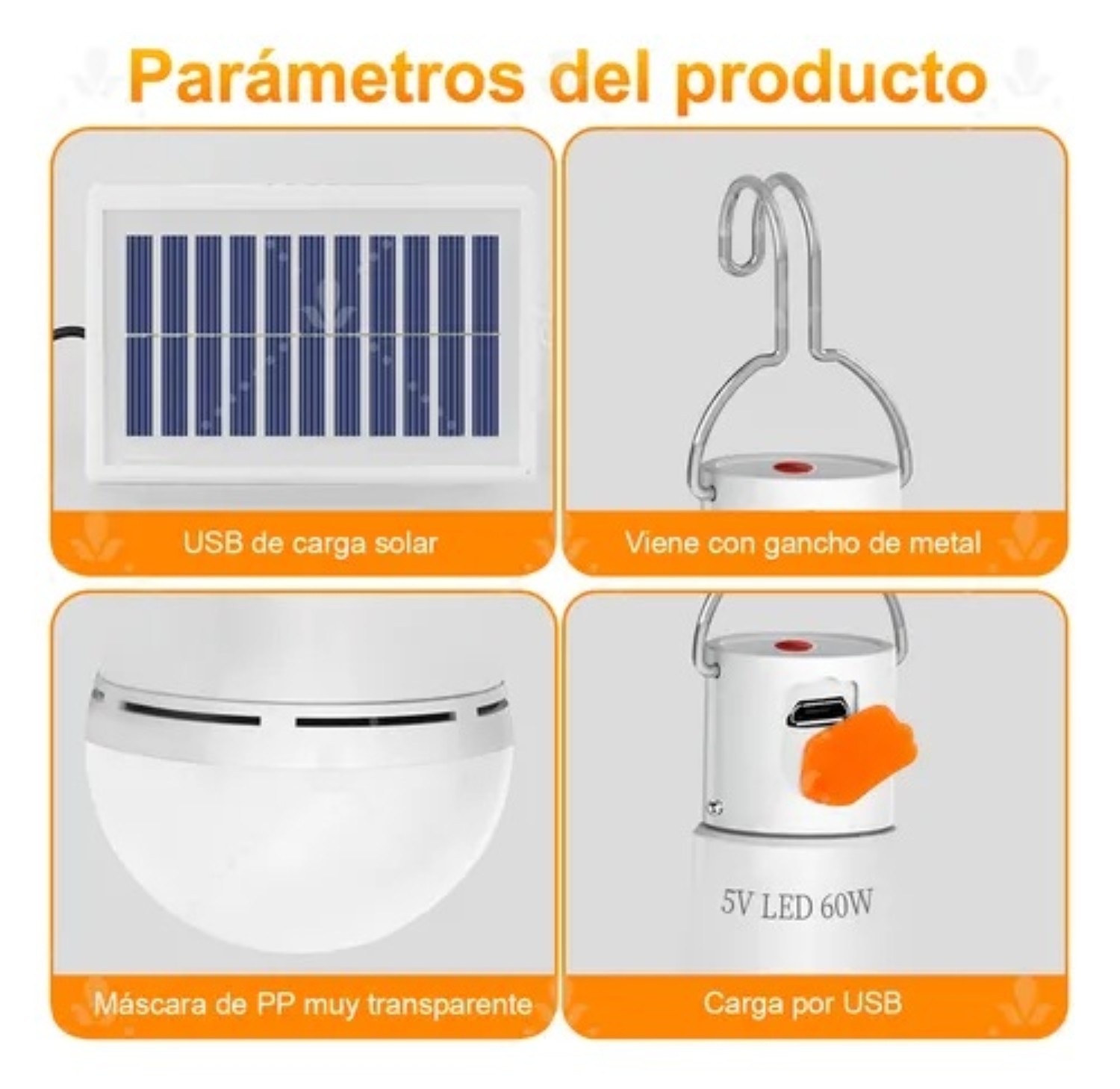 Luz De Emergencia Usb Solar Recargable Y Extra&iacute;ble 60w 2 Pzs Blanco image number null