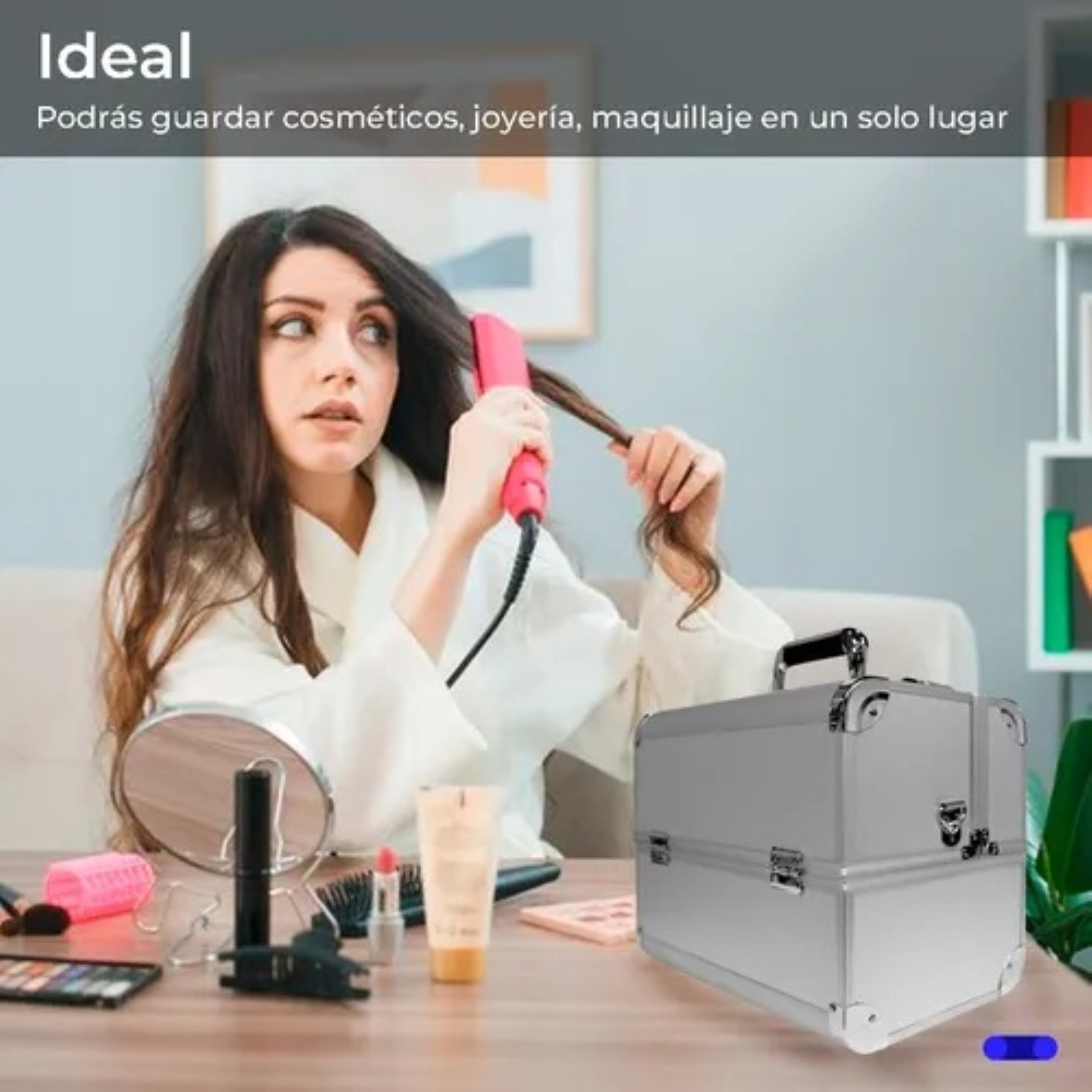 Neceser Malet&iacute;n Met&aacute;lico Reforzado Cosmetiquera Plata image number null