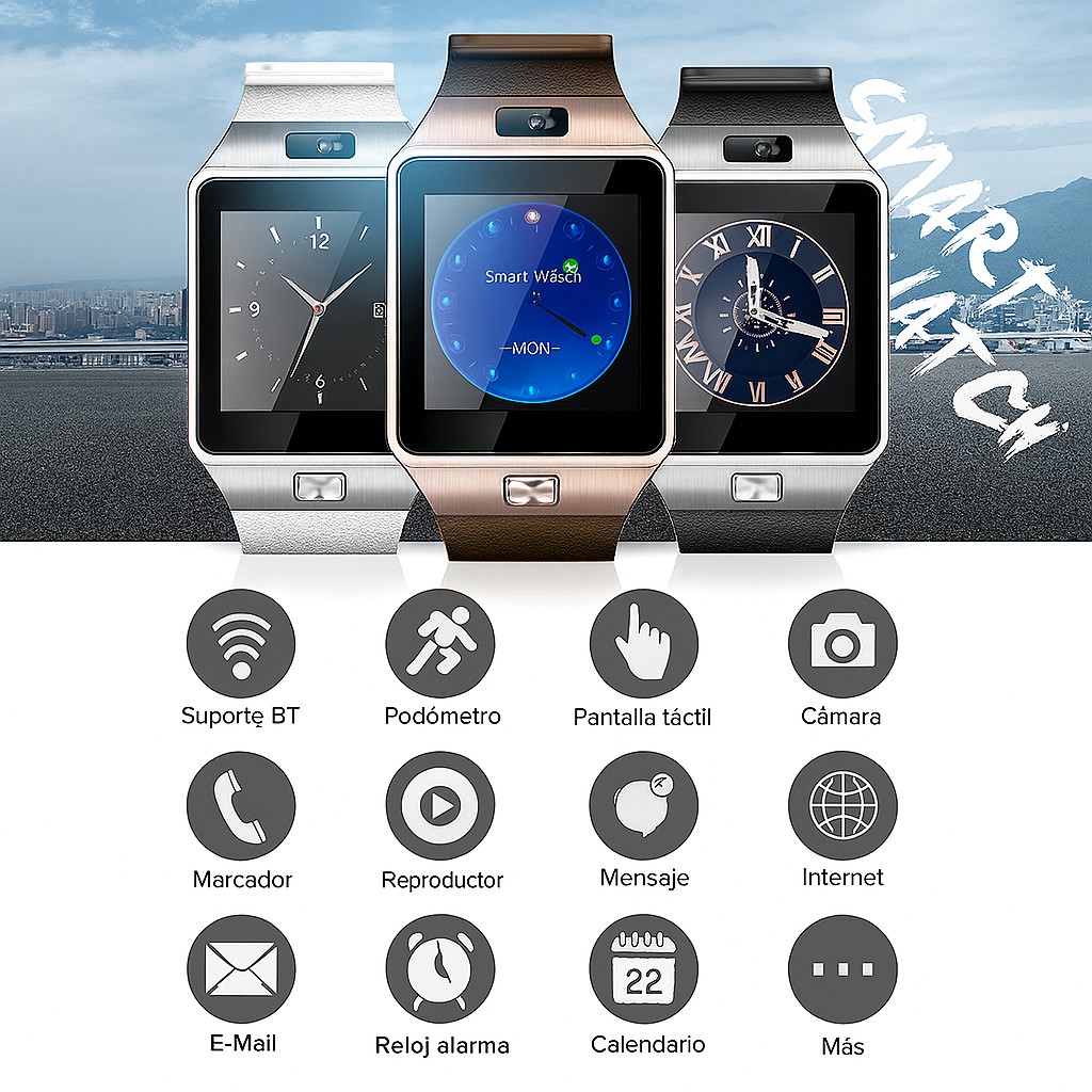 Smartwatch Dz09 Con Bluetooth, C&aacute;mara, Cronometro, Llamadas - Reloj Inteligente Dorado. image number null