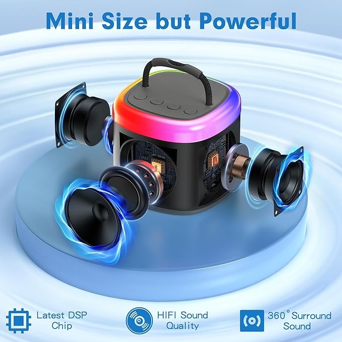 A JYX Mini M&aacute;quina de Karaoke, Portable Bluetooth Karaoke Speaker Unpowered Cabinets with 2 Wireless Microphones and Party Lights for Kids and Adults, Birthday Gifts for Girls Boys Family Home Party. image number null