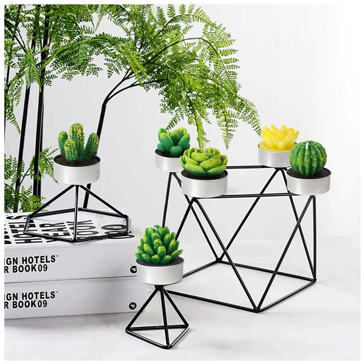 24pcs Velas Decorativas De Cactus Suculentas Verde Con Bolsa image number null