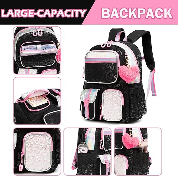A Meetbelify - Mochila escolar para ni&ntilde;as de 8 a 10 a&ntilde;os, Negro image number null