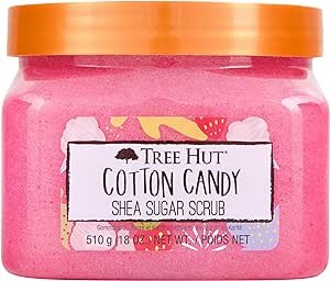 A TREE HUT, Cotton Candy Shea Sugar Scrub, Exfoliante Corporal de Az&uacute;car Natural con Manteca de Karit&eacute; y Esencia de Algod&oacute;n de Az&uacute;car, Exfolia e Hidrata la Piel, 510 gramos. image number null