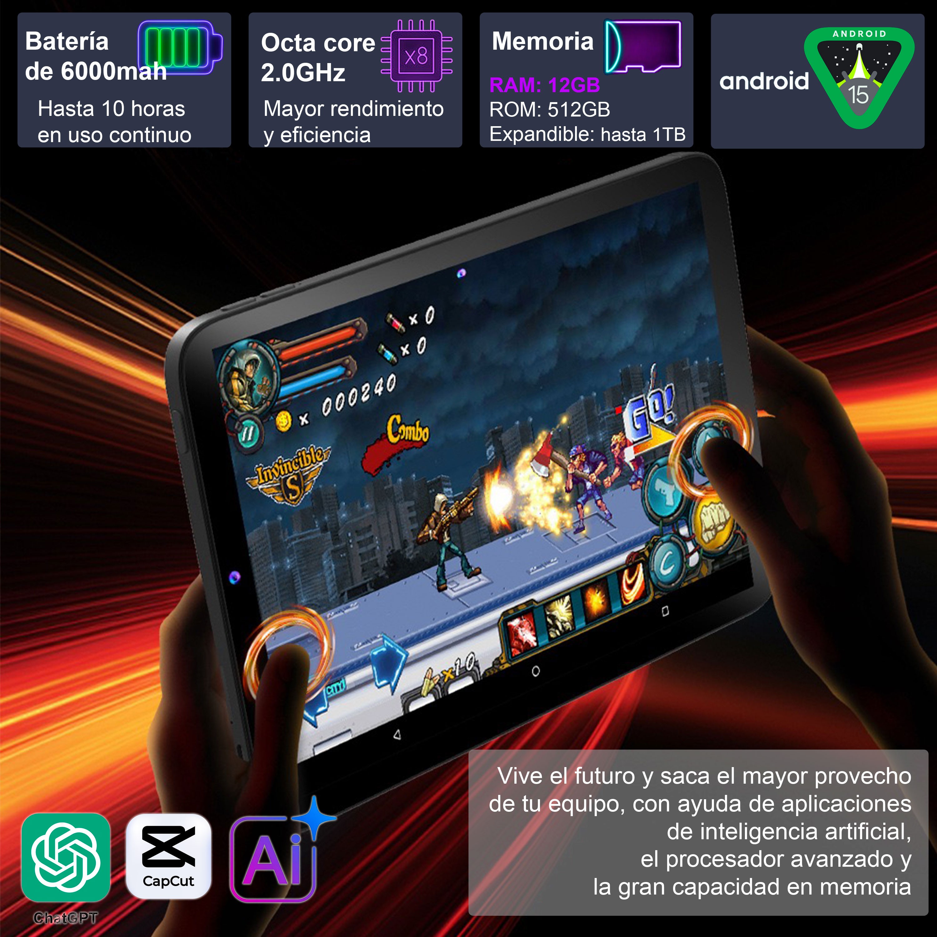 VAK TABLET 98X 10" OCTACORE 12+512 LAPIZ ANDROID CAMARA WIFI image number null
