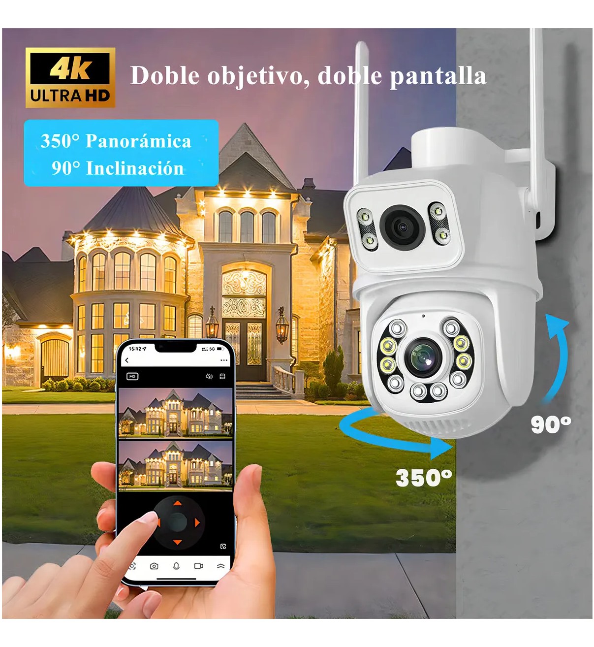 C&aacute;mara Seguridad Malubero Doble Lente 4K 8MP, Visi&oacute;n Nocturna Color, Impermeable IP66, Seguimiento Autom&aacute;tico image number null