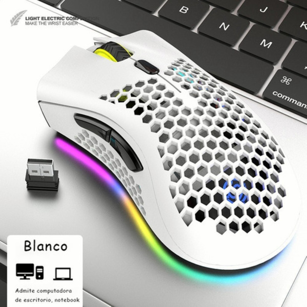 "Mouse gamer inal&aacute;mbrico recargable K-Snake BM600 white " image number null