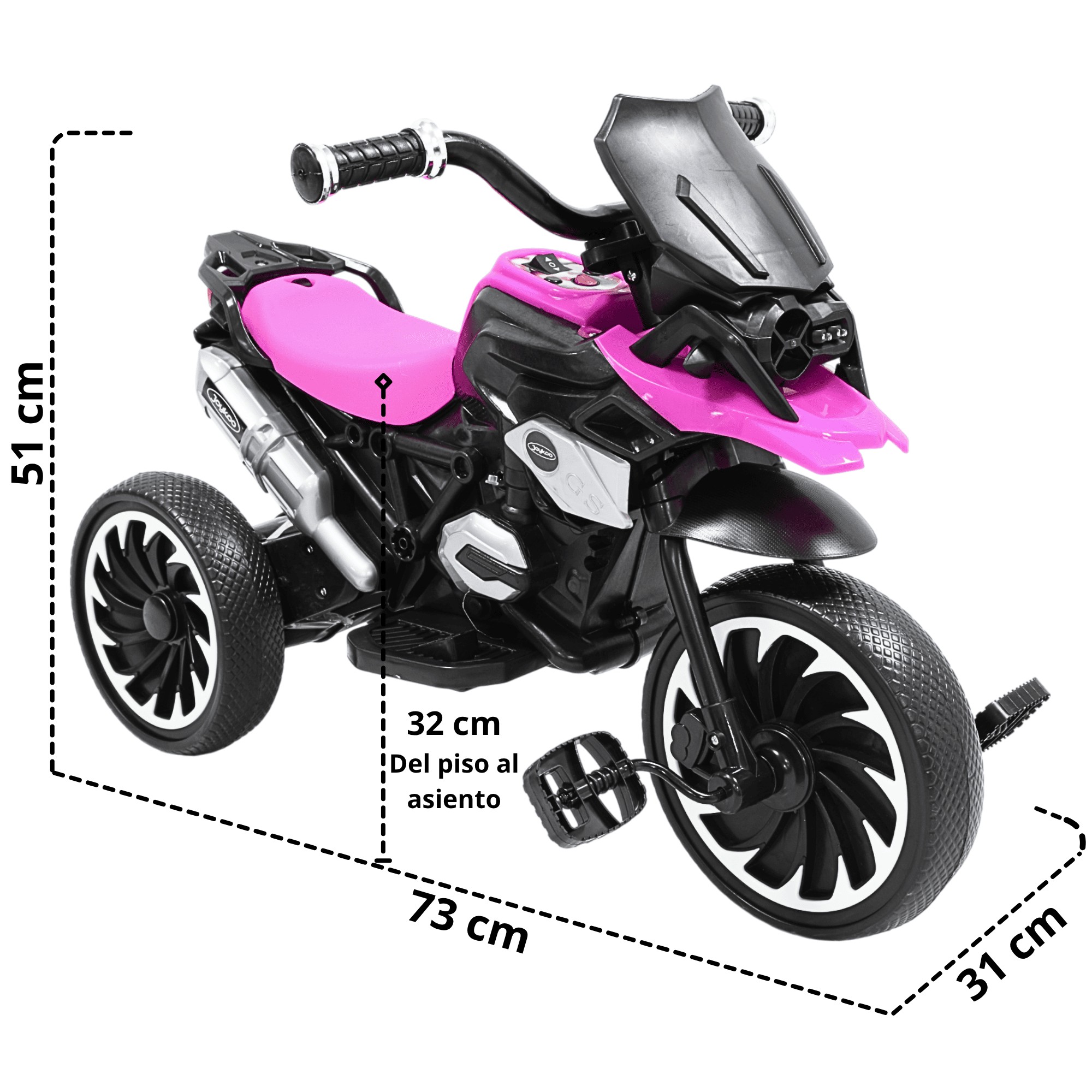 Moto Montable El&eacute;ctrica para Ni&ntilde;os Triciclo H&iacute;brido con Luces y Sonido Recargable 6v Soporta hasta 30 kg - Rosa image number null