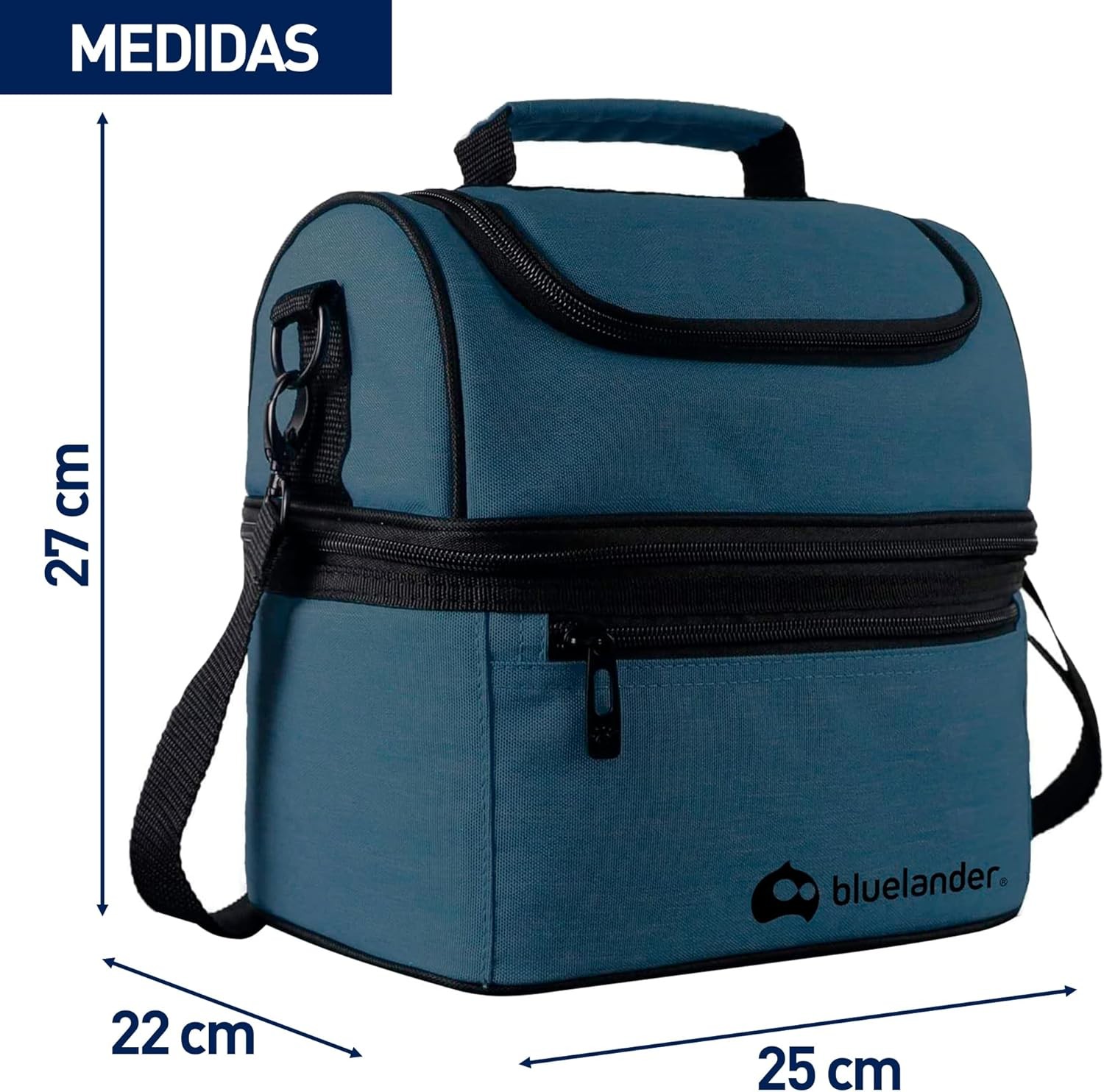 Lonchera Port&aacute;til de Dos Pisos con Aislamiento T&eacute;rmico, Correa Ajustable, Azul Rey, Bluelander image number null