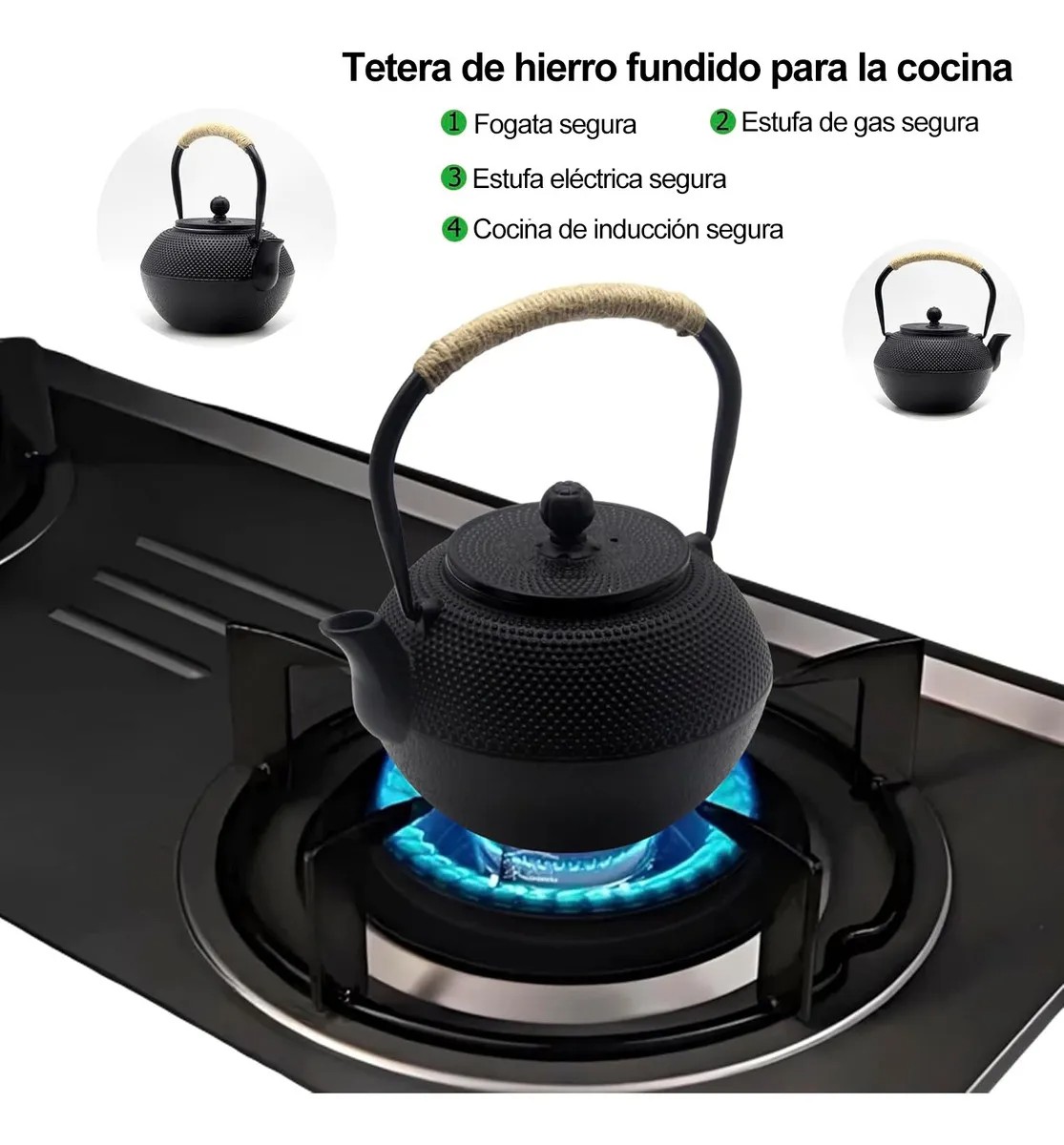 Tetera De Hierro Fundido Estufa 1200ml Con 4 Tazas Esmaltado image number null
