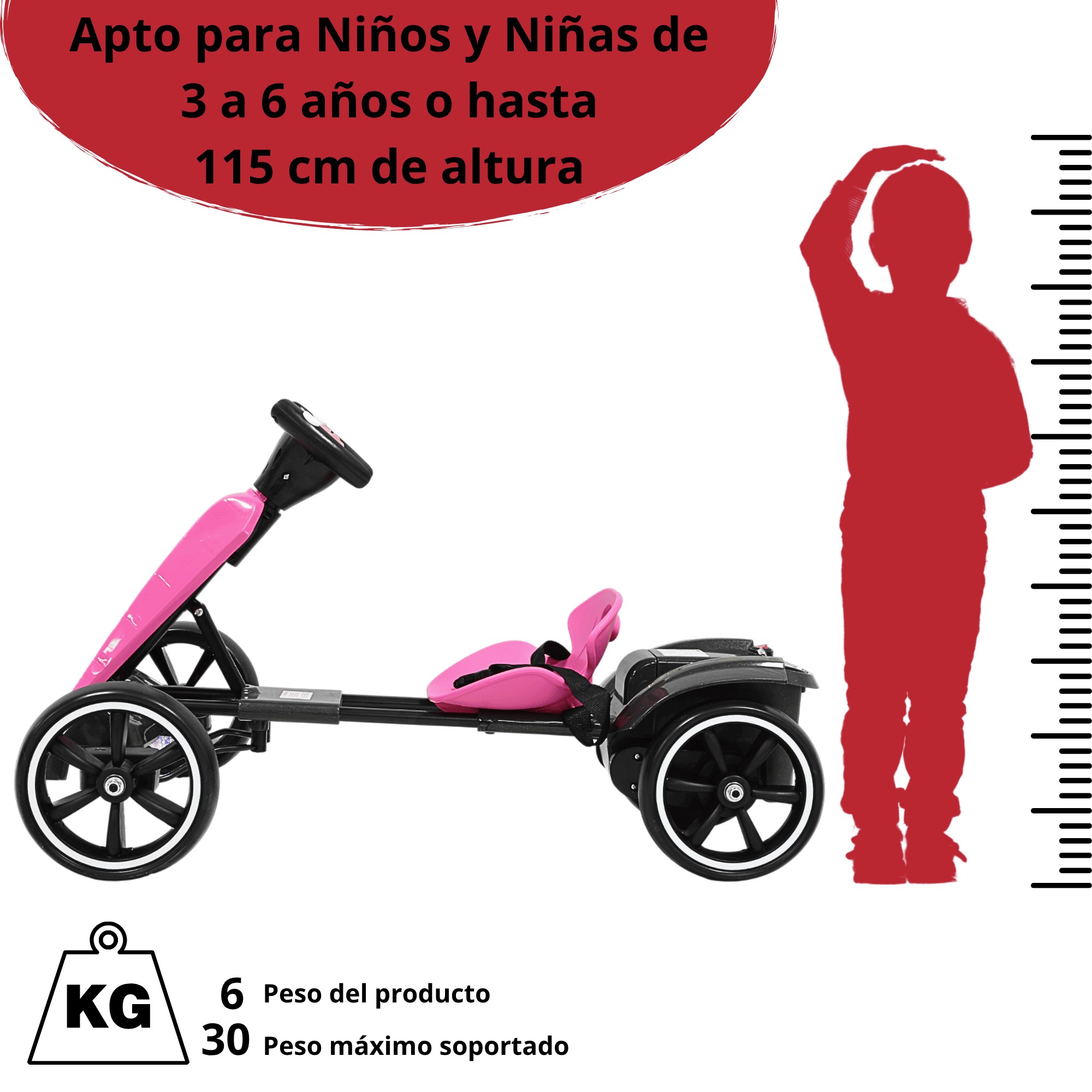 Montable Electrico para Ni&ntilde;os Go Kart Luz Sonido Bluetooth Bater&iacute;a 12v - Rosa image number null