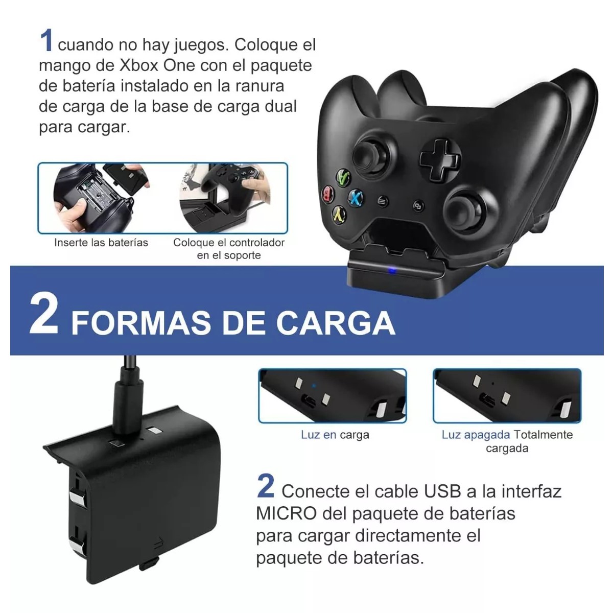 Carga Y Juega Base Cargadora Doble Para Controles Xbox Negro. image number null
