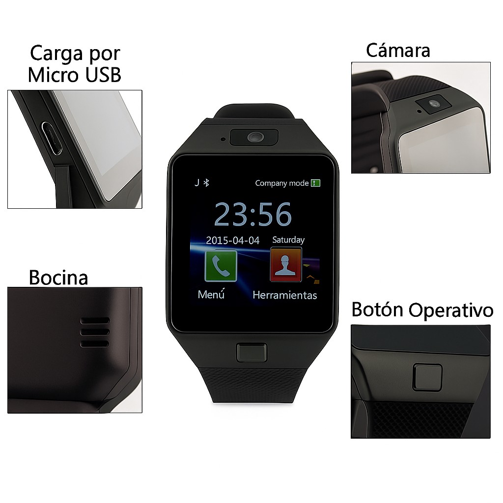 Smartwatch DZ09 Bluetooth con C&aacute;mara y Llamadas Pantalla Touch Compatible Android Negro COMERLIV image number null