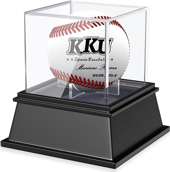 A KKU - Vitrina de b&eacute;isbol de acr&iacute;lico gruesa con elegante base negra, resistente al polvo con protecci&oacute;n UV, estuche de b&eacute;isbol transparente para pelotas firmadas. image number null