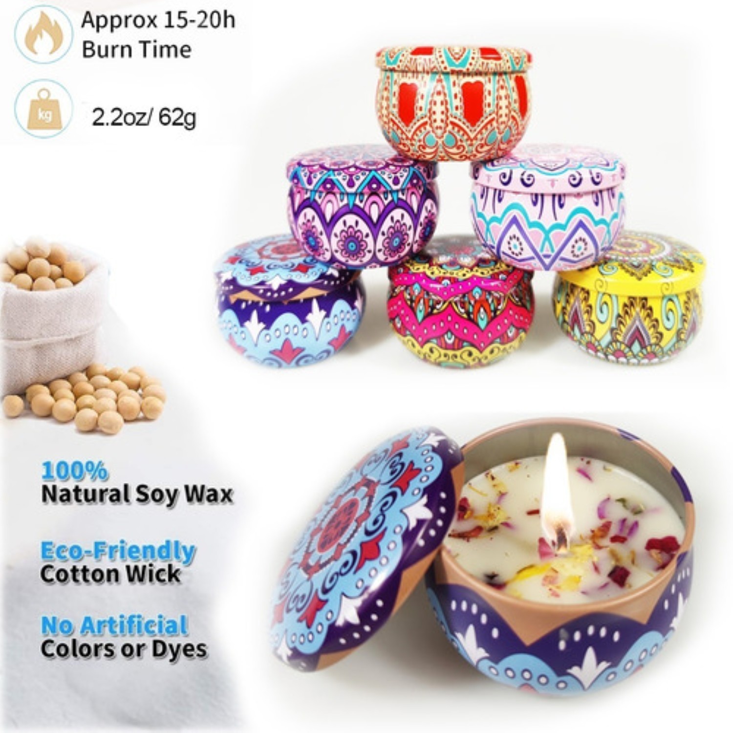 6 Piezas Velas Arom&aacute;ticas De Cera De Soja Para Aromaterapia Azul image number null