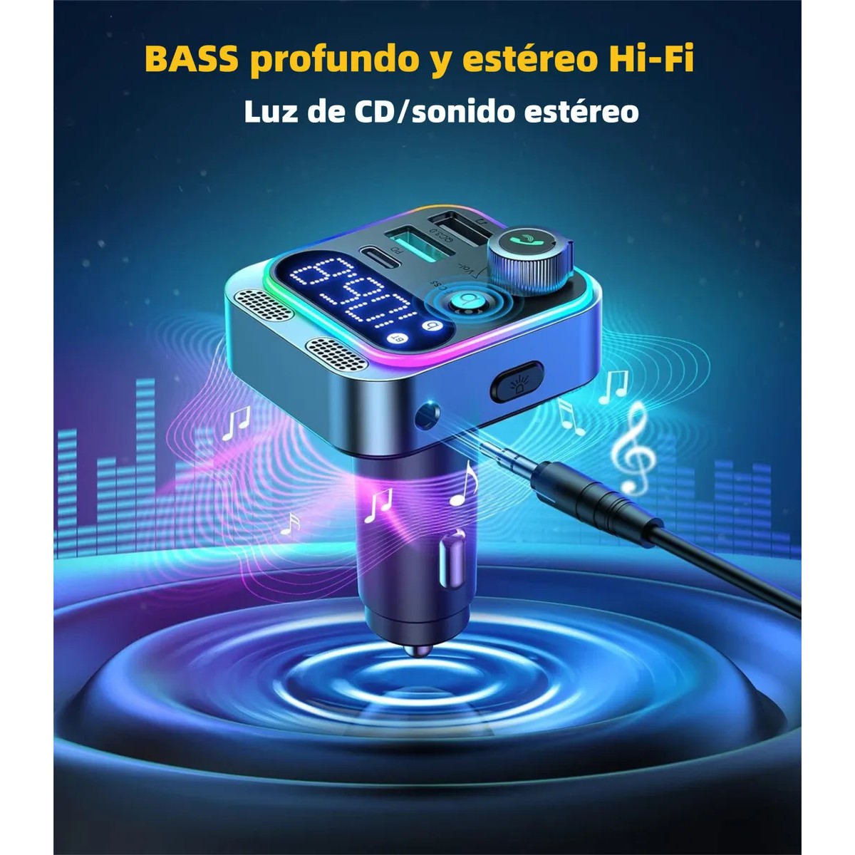 Transmisor Fm Bluetooth 5.3 Para Auto Con Adaptador Bluetooth Pd 48w image number null