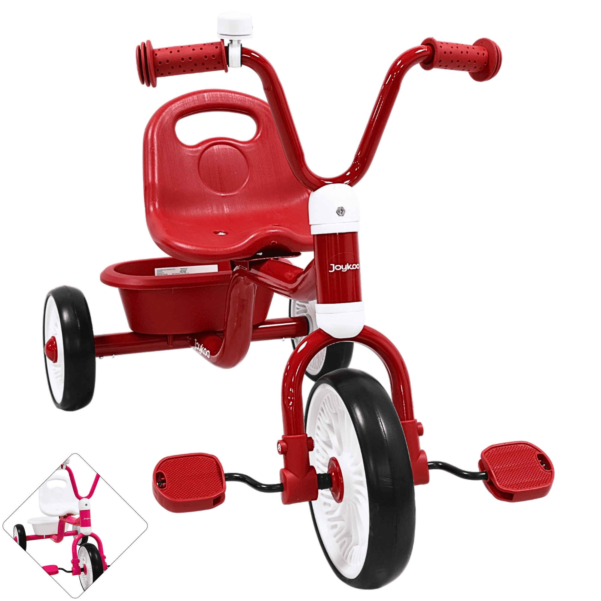 Triciclo para Ni&ntilde;os Asiento Ajustable Ruedas de Eva con Canasta Apto a partir de 2 A&ntilde;os Soporta hasta 25 kg - Rojo image number null