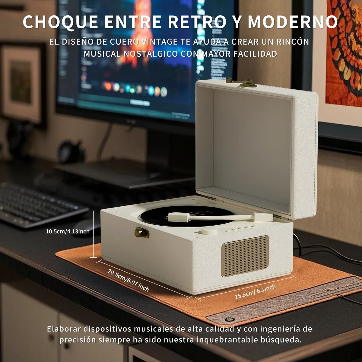Reproductor De Cd De Cuero Recargable Con Altavoces Blanco image number null