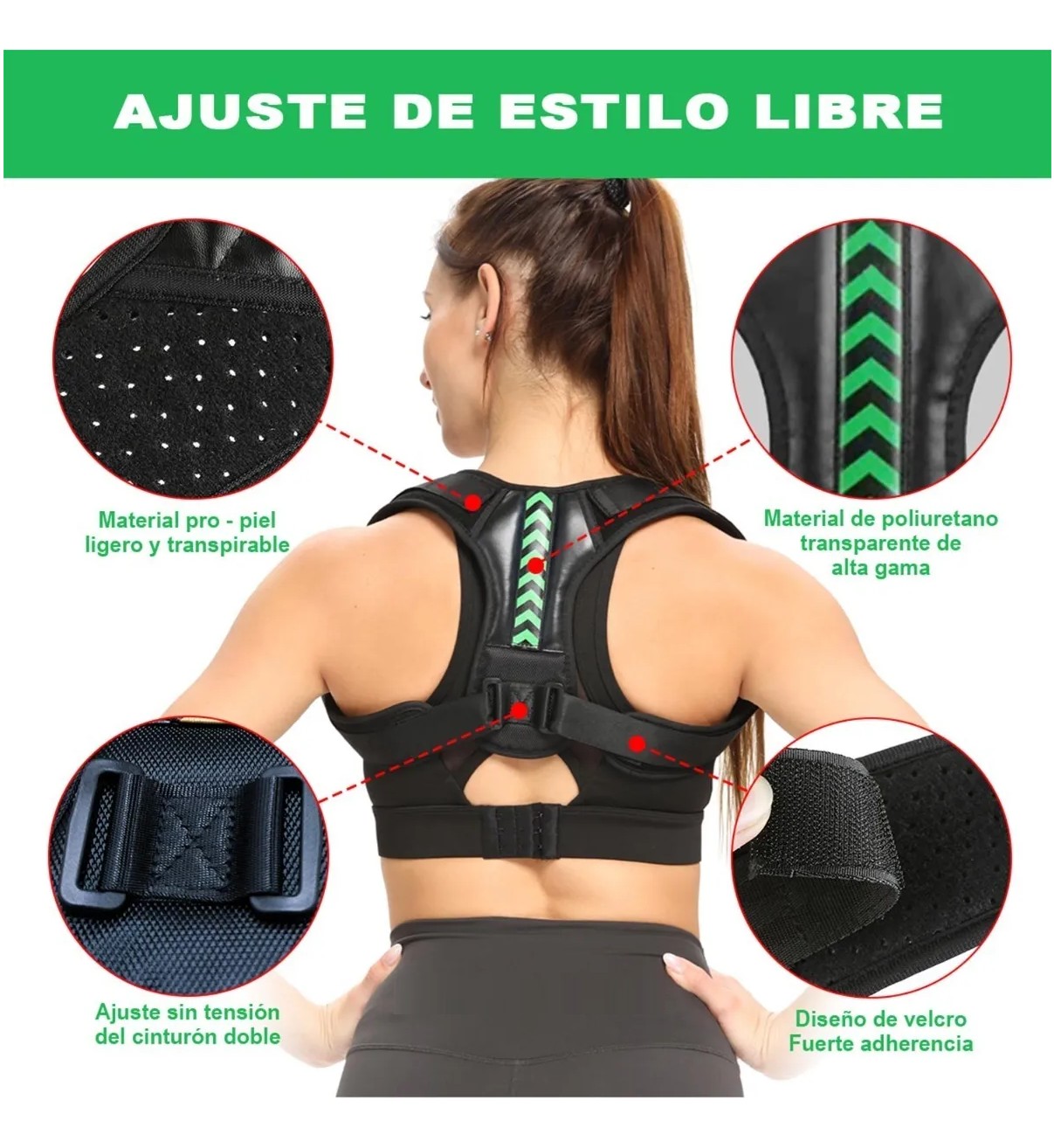 Corrector Postura Espalda Para Hombre Y Mujer Ajustable Faja S Negro Malubero image number null