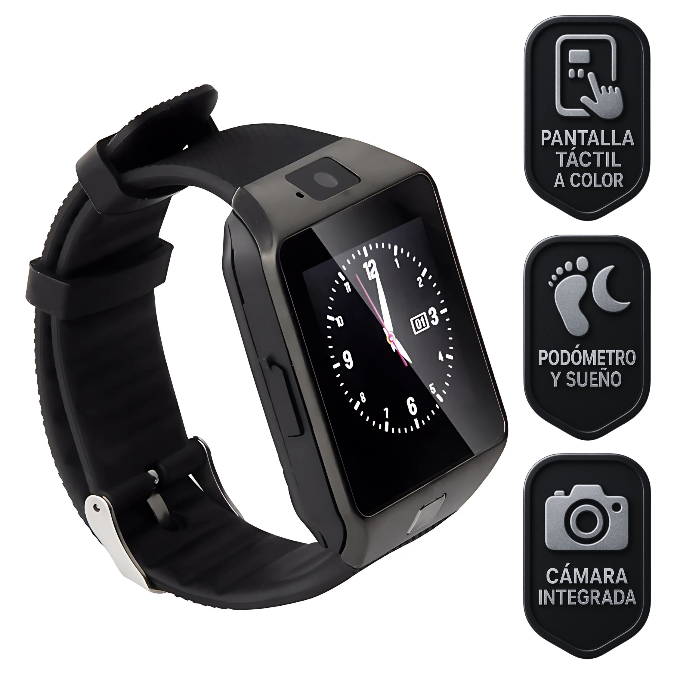 Smartwatch DZ09 Bluetooth con C&aacute;mara y Llamadas Pantalla Touch Compatible Android Negro COMERLIV image number null