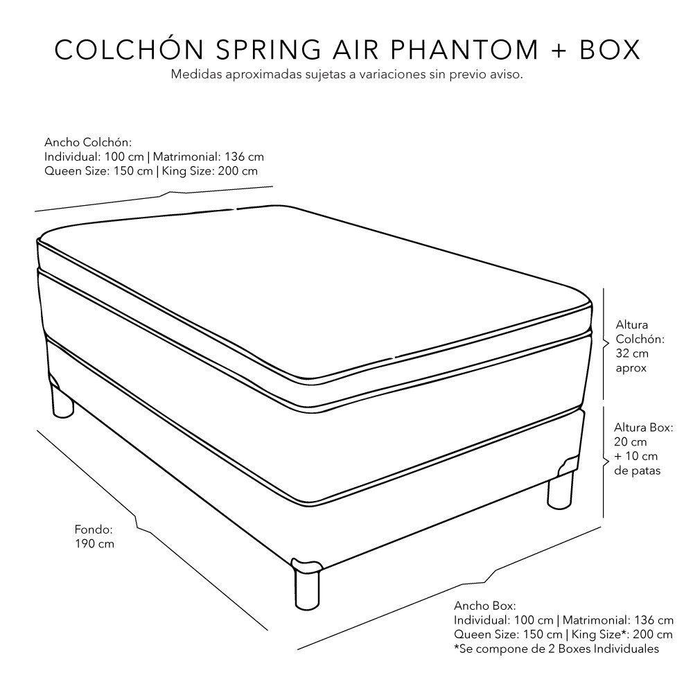 Colch&oacute;n Matrimonial Spring Air Phantom Con Box Negro + S&aacute;banas Softy ENTREGA EN CDMX Y A.M. image number null