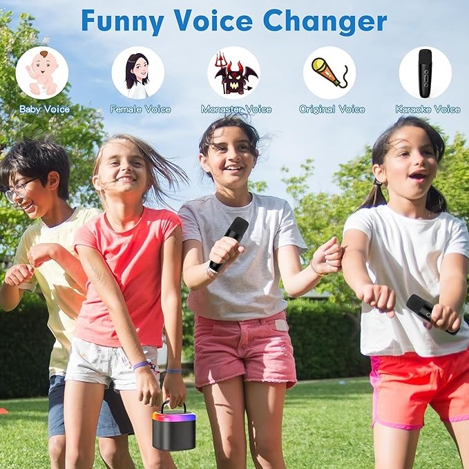 A JYX Mini M&aacute;quina de Karaoke, Portable Bluetooth Karaoke Speaker Unpowered Cabinets with 2 Wireless Microphones and Party Lights for Kids and Adults, Birthday Gifts for Girls Boys Family Home Party. image number null