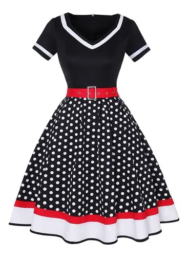 Vestido Patchwork Lunares Mujer, Vestido De Noche Vintage image number null