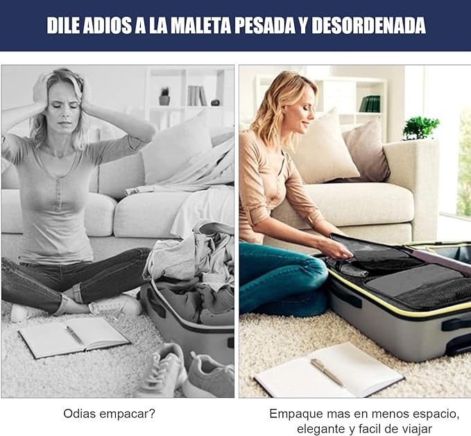A Cooseon 9pcs Organizadores Viaje Maleta Bolsa Almacenamiento Maleta Packing Cubes Compression Bolsitas Guardar Ropa Maletas Viaje para Ropa Zapatos Lentes Joyeria Brasier Cosm&eacute;ticos Accesorios, Negro. image number null