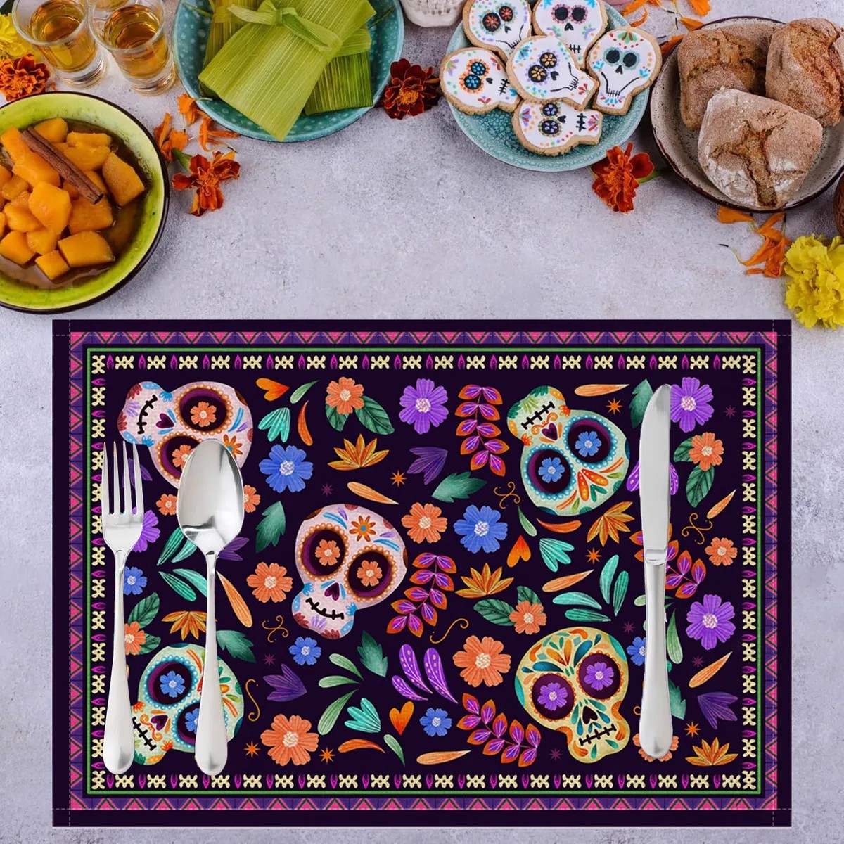 Camino De Mesa De D&iacute;a De Muertos + 4 Manteles Individuales image number null