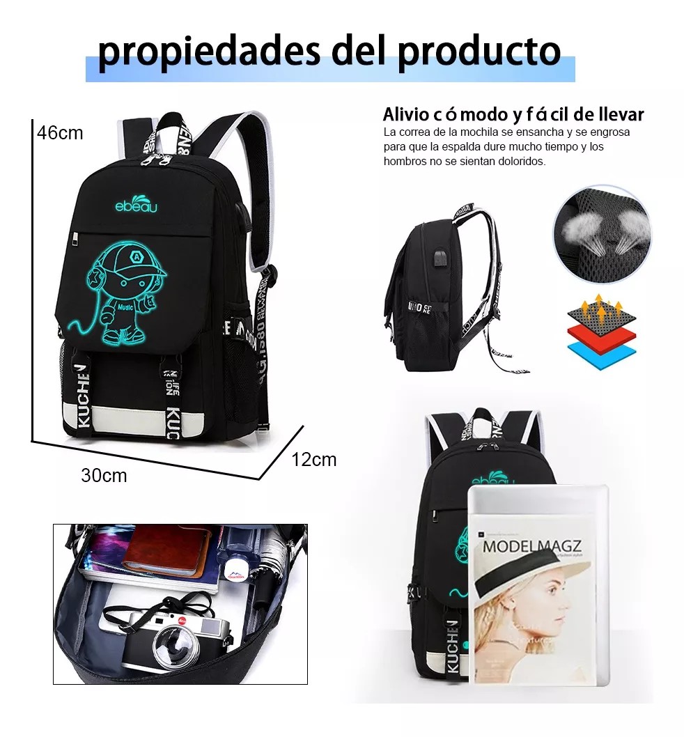 M Mochila Escolar Impermeable Antirrobo De Viaje Para Laptop image number null