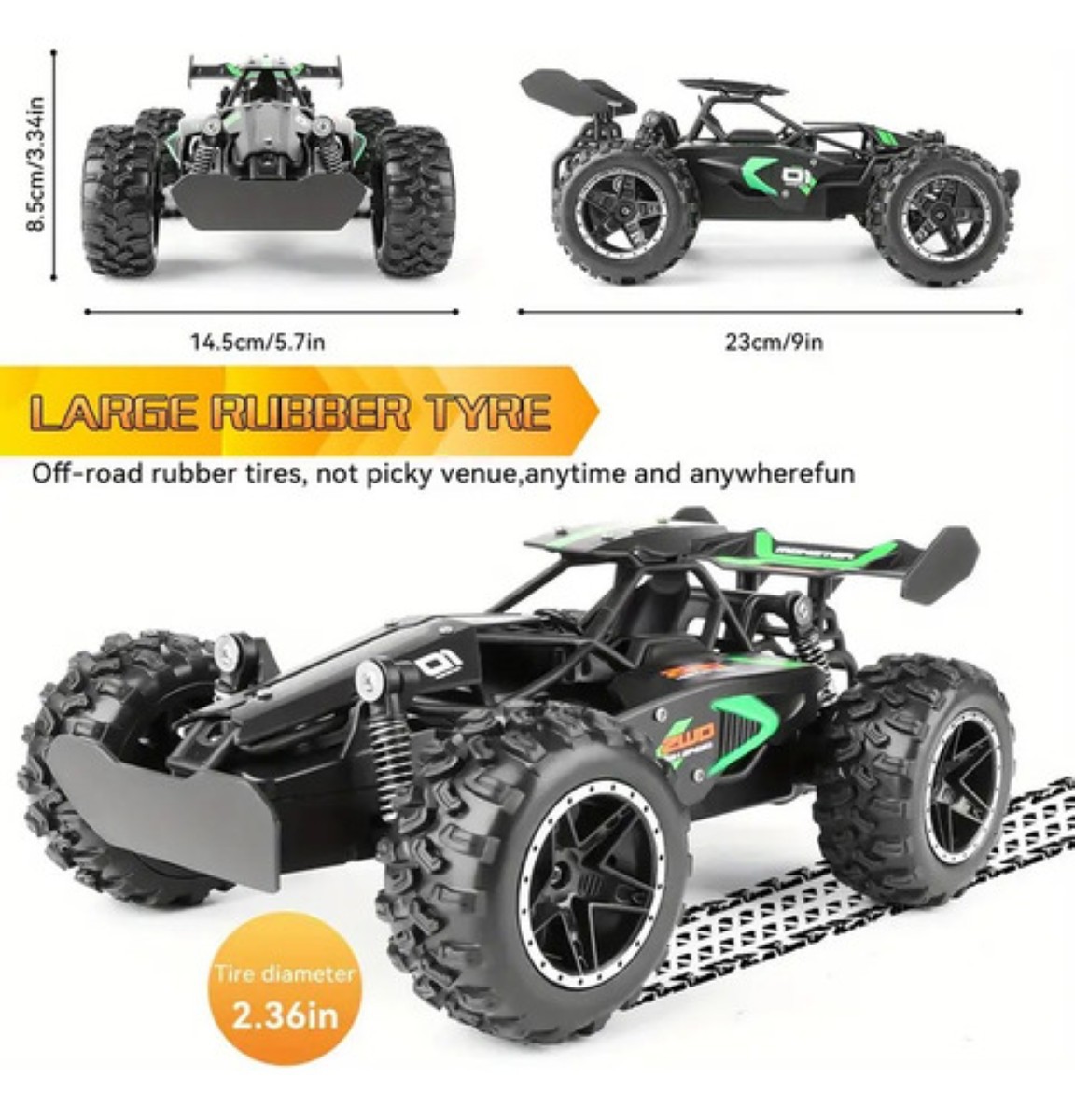 Carros De Control Remoto Juguetes Alta Velocidad 1:18 15km/h Verde Negro image number null