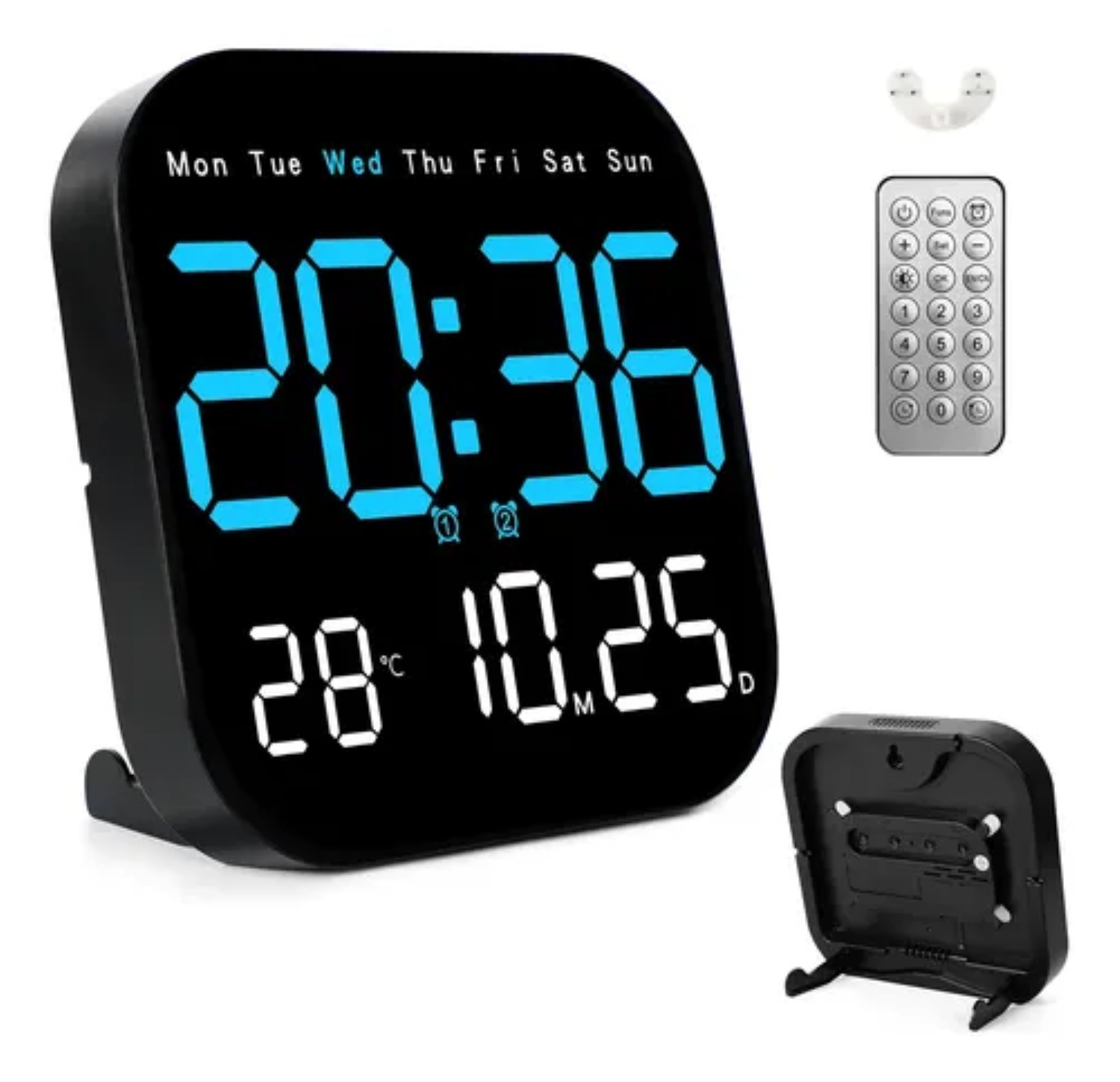 Reloj De Pared Digital Con Term&oacute;metro, Alarmas Y Calendario Negro image number null