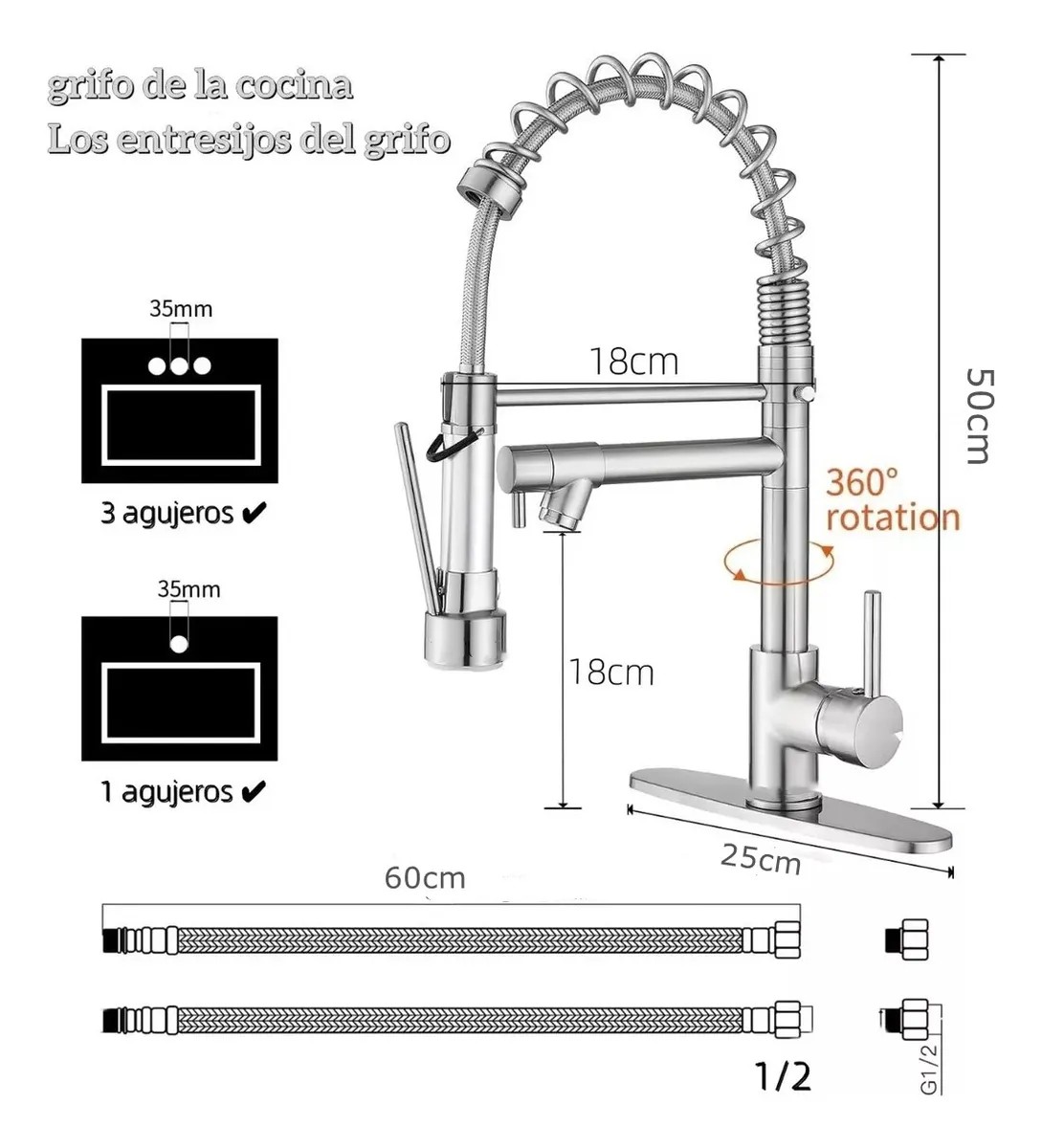 Grifo Monomando Fregadero Llave Mezcladora Para Cocina Negro image number null