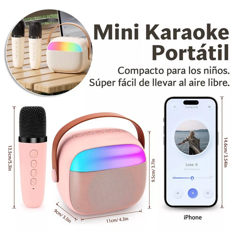 Karaoke Para Ni&ntilde;os Con 2 Micr&oacute;fonos Inal&aacute;mbricos Y Bocina image number null