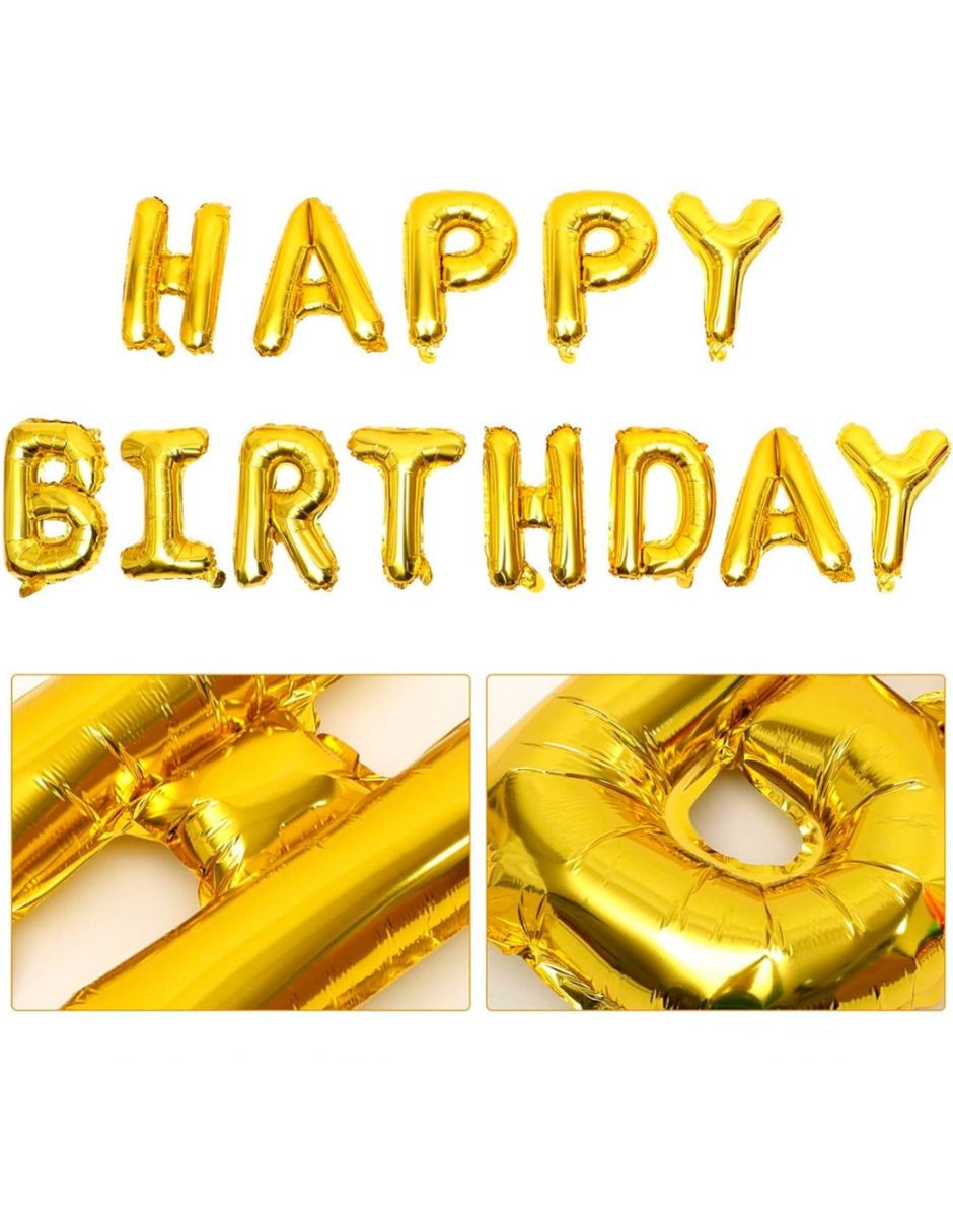 Globos Met&aacute;licos "Happy Birthday" Dorado Decoraci&oacute;n Fiesta image number null