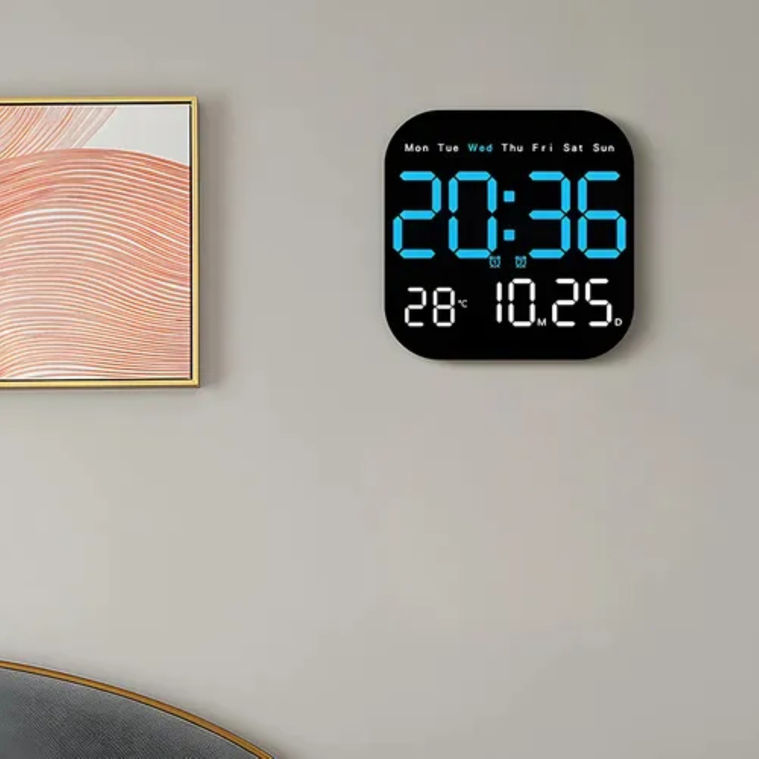 Reloj De Pared Digital Con Term&oacute;metro, Alarmas Y Calendario Negro image number null