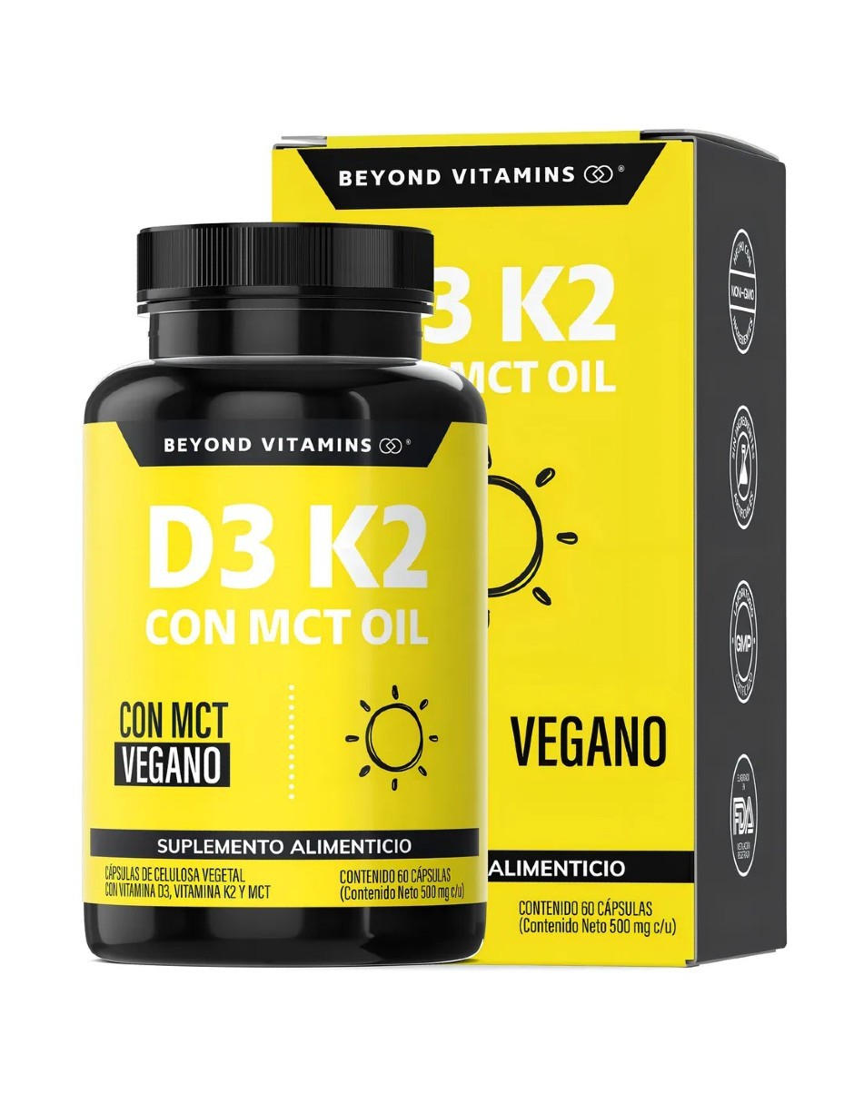 Vitamina D3 + Vitamina K2 + Mct Oil | Sin Az&uacute;car - Suplemento Alimenticio Vegano image number null