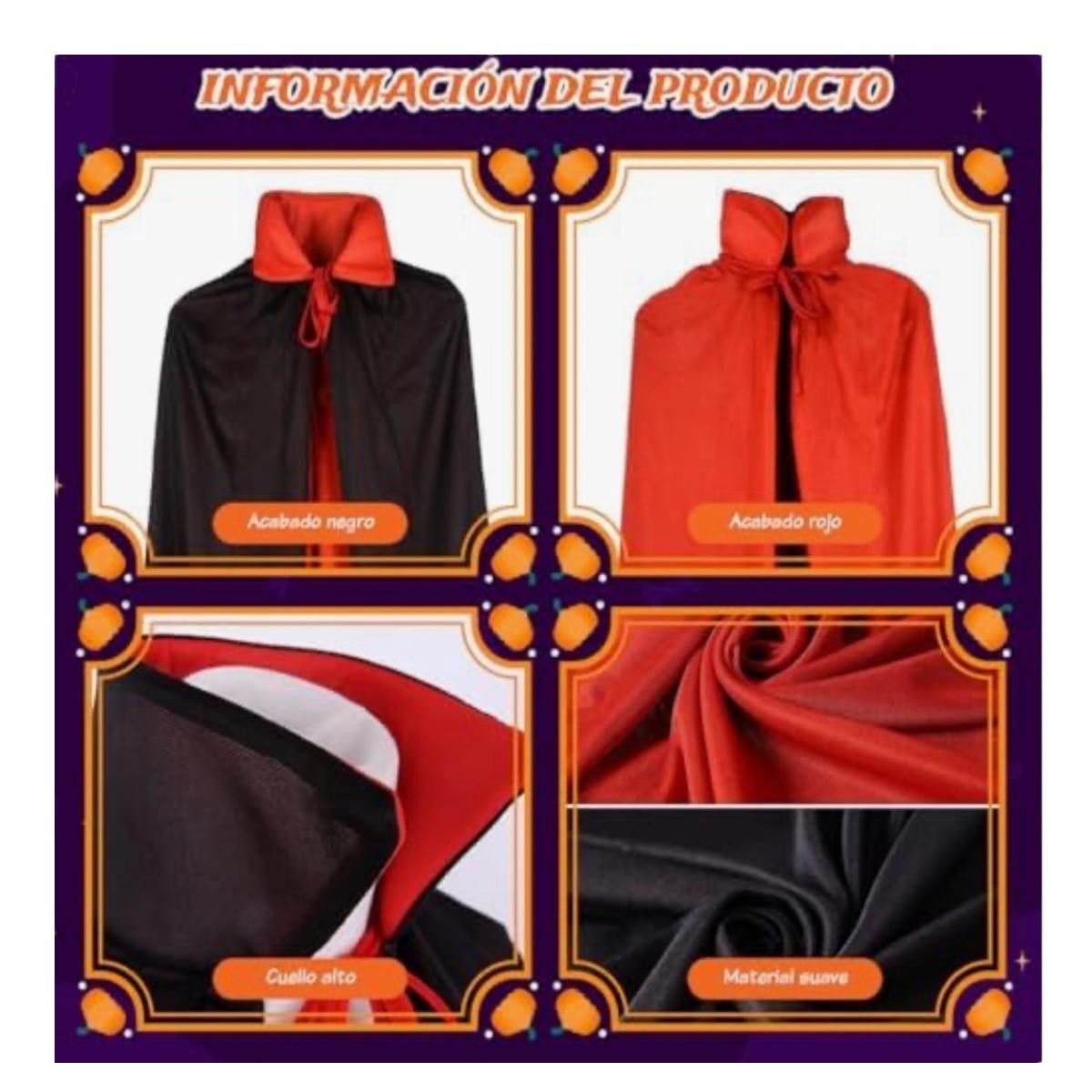 Capa Reversibles Vampiro Accesorio Cosplay Disfraz Halloween image number null